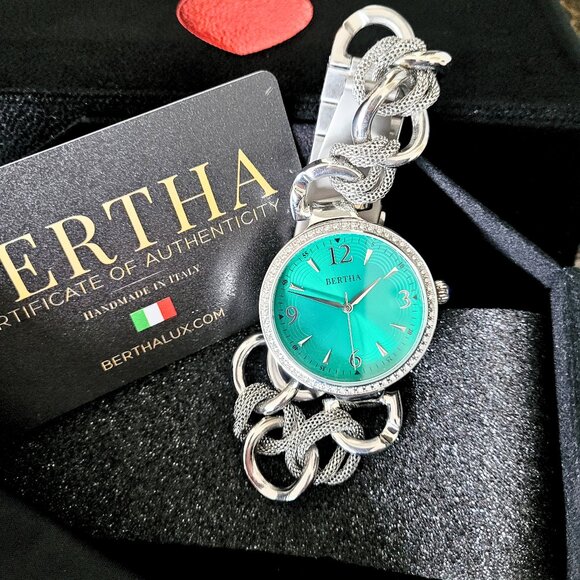 Bertha Women's Chain-Link Emerald Dial Watch - Picture 4 of 6